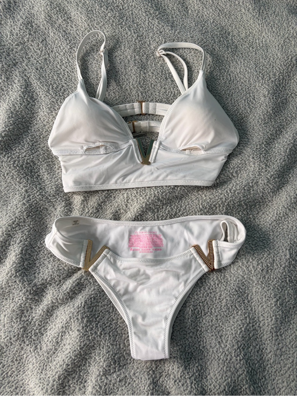 Victoria's Secret White Bikini Set with Gold Accents